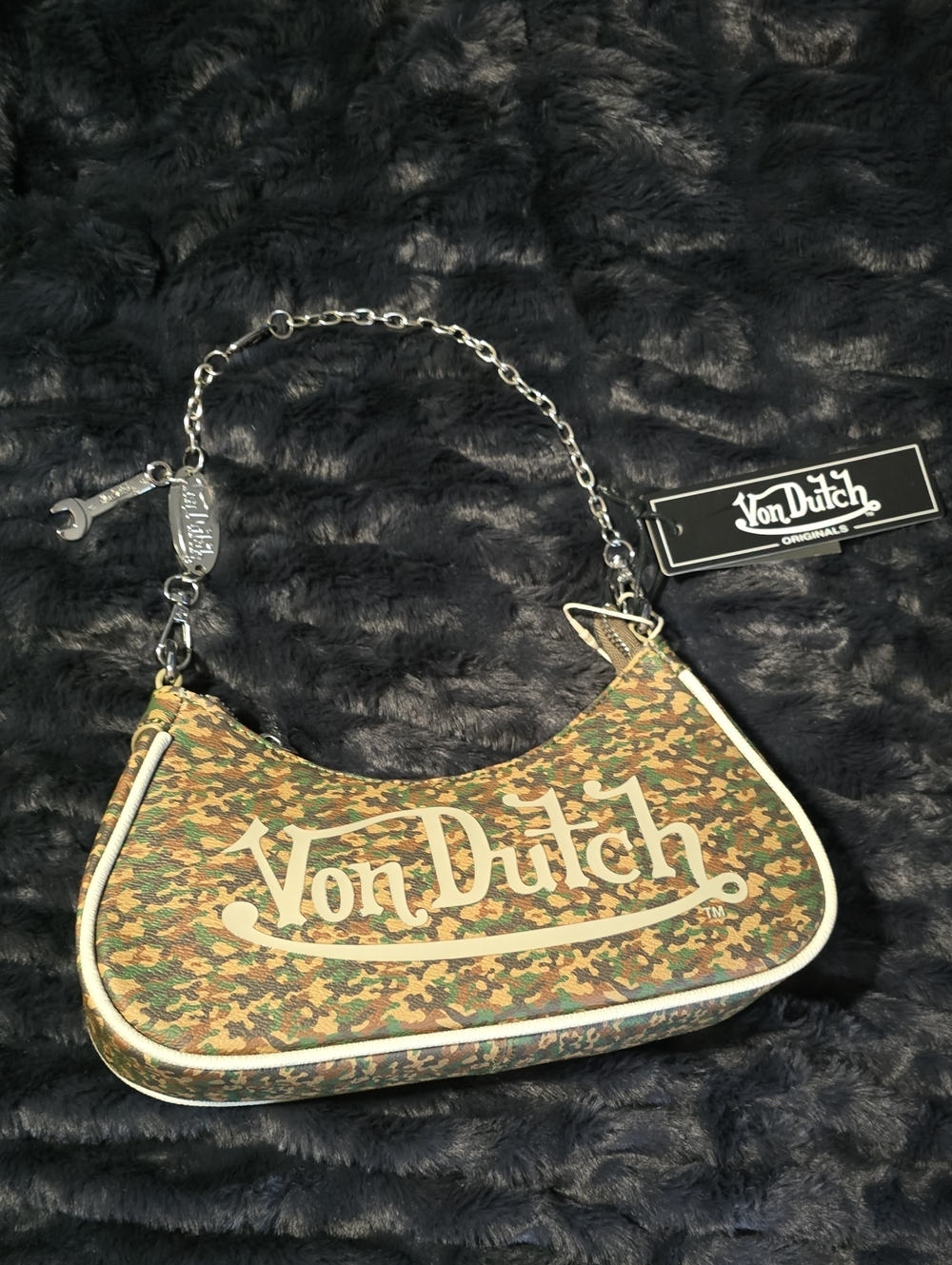 Von Dutch Green Brown Camo Logo Shoulder Bag